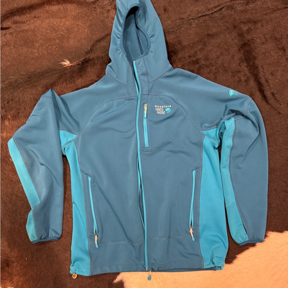 Mountain Hardwear zippered hoody fleece shell blue men’s large.